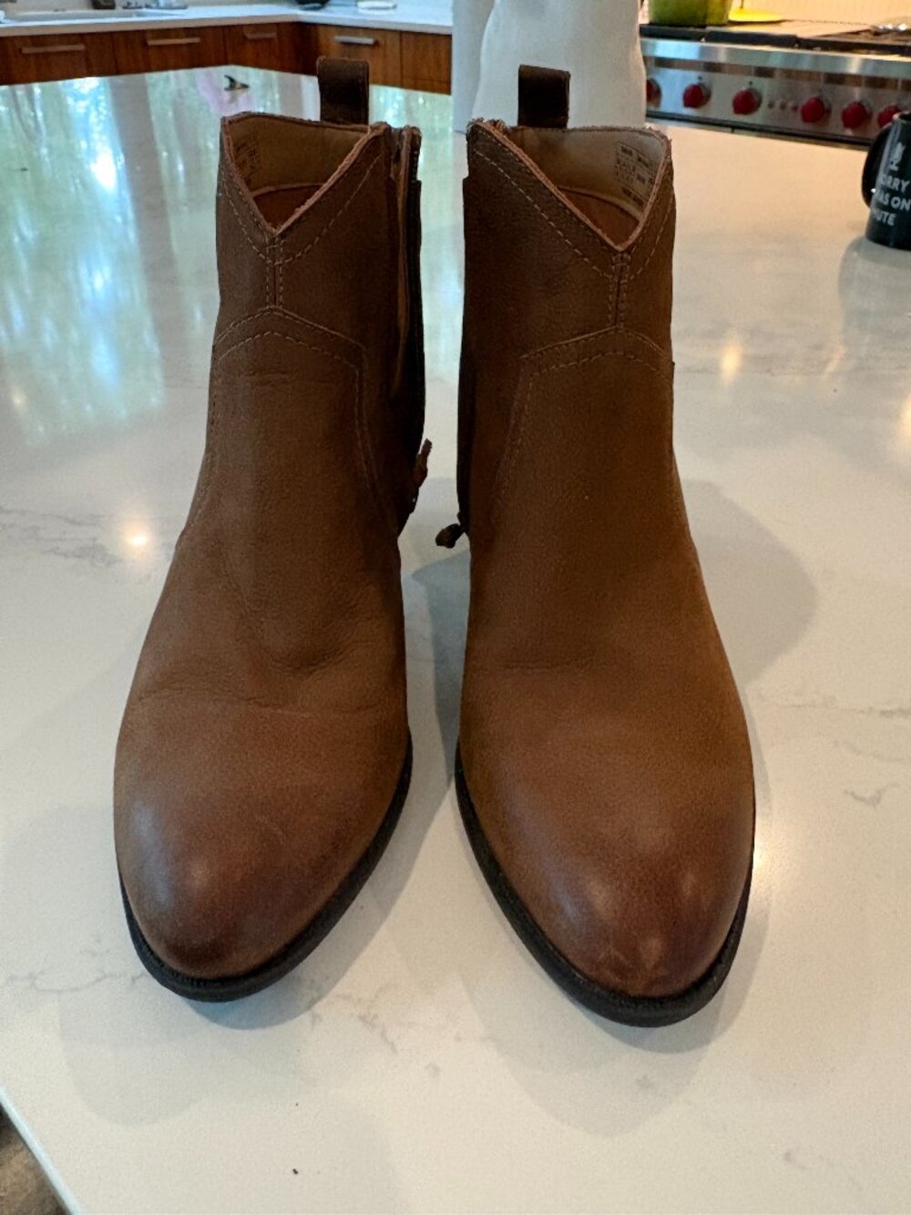Vionic Raina Brown Leather Ankle Boots Block Heel Side Zip Women's Size 10